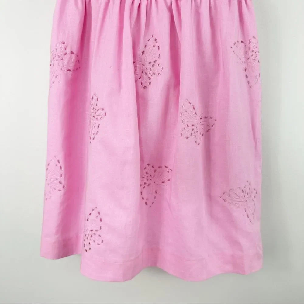 Lilly Pulitzer Linen Pink Butterfly Eyelet Sundress‎ w/Back Button Detail New 5